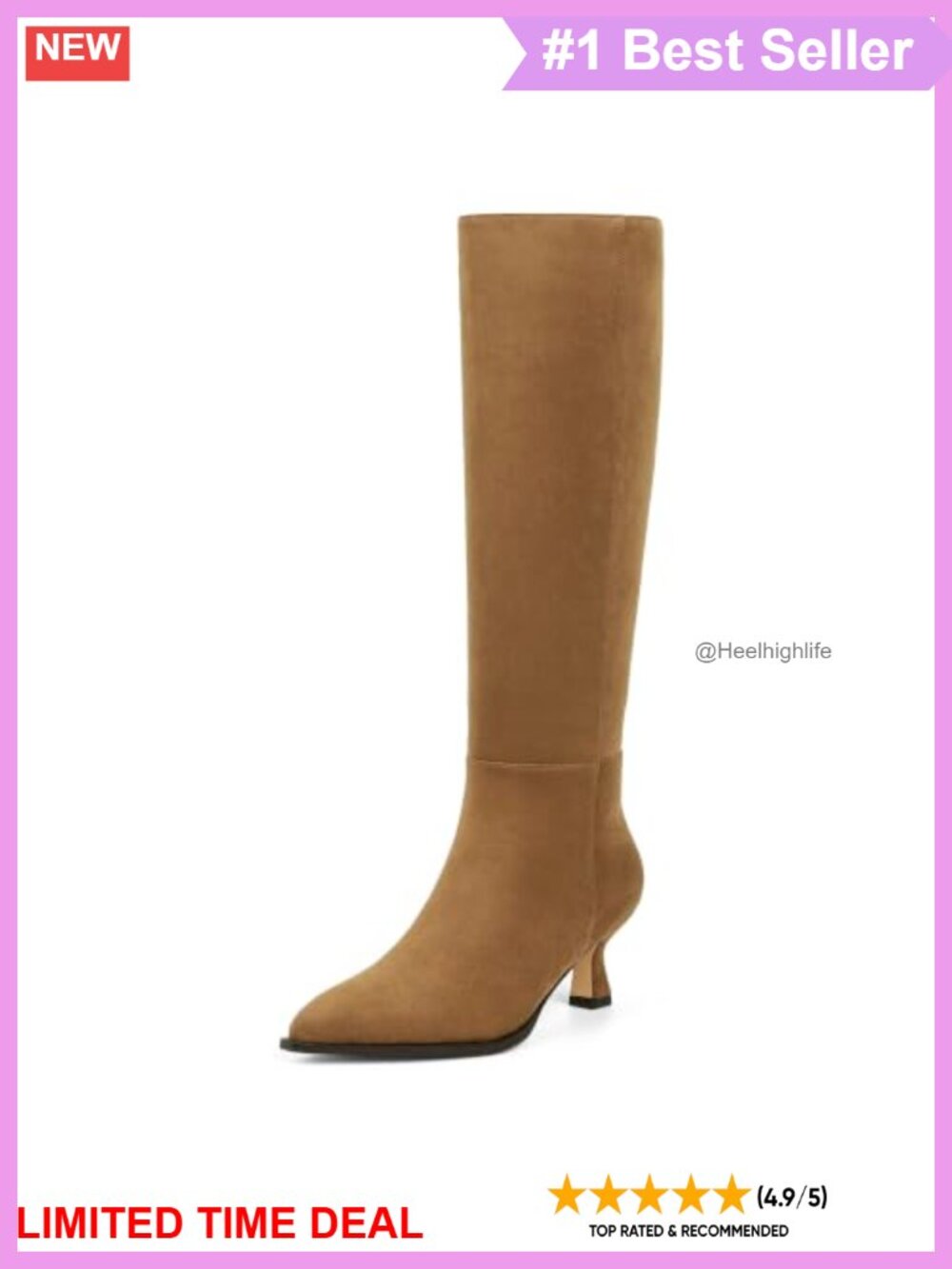 Kitten Heel Knee High Boots Pointed Toe Faux Suede Women's